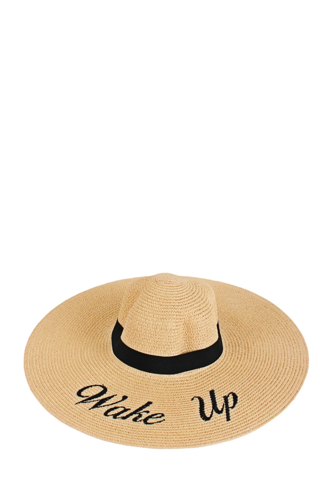 AO3045 "Wake Up" Letter Embroidered Wide Brim Straw Hat