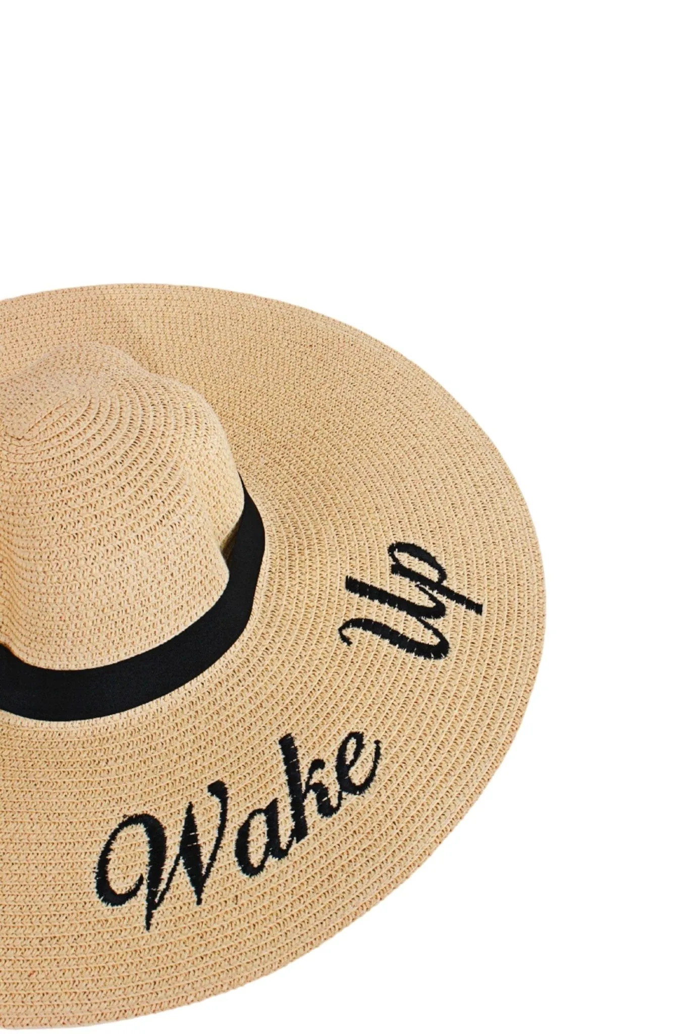 AO3045 "Wake Up" Letter Embroidered Wide Brim Straw Hat