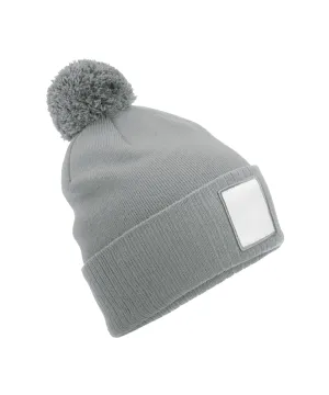 Appliqu patch pom beanie | Ash/White