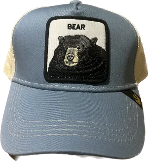 Bear Retro Trucker 2-Tone Pull Patch Hat By Snapback - Blue and Natural