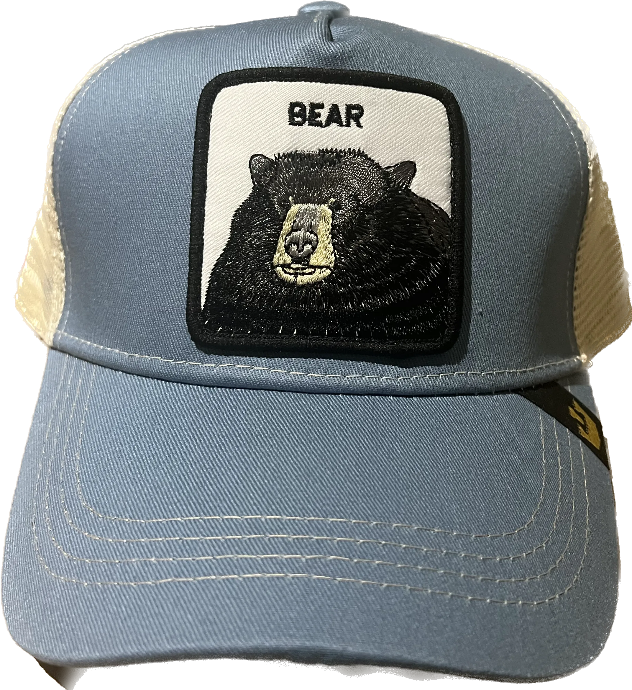 Bear Retro Trucker 2-Tone Pull Patch Hat By Snapback - Blue and Natural