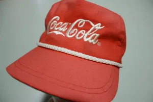 Coca Cola Vintage White Rope Cord Red 80's Adjustable Back Hat