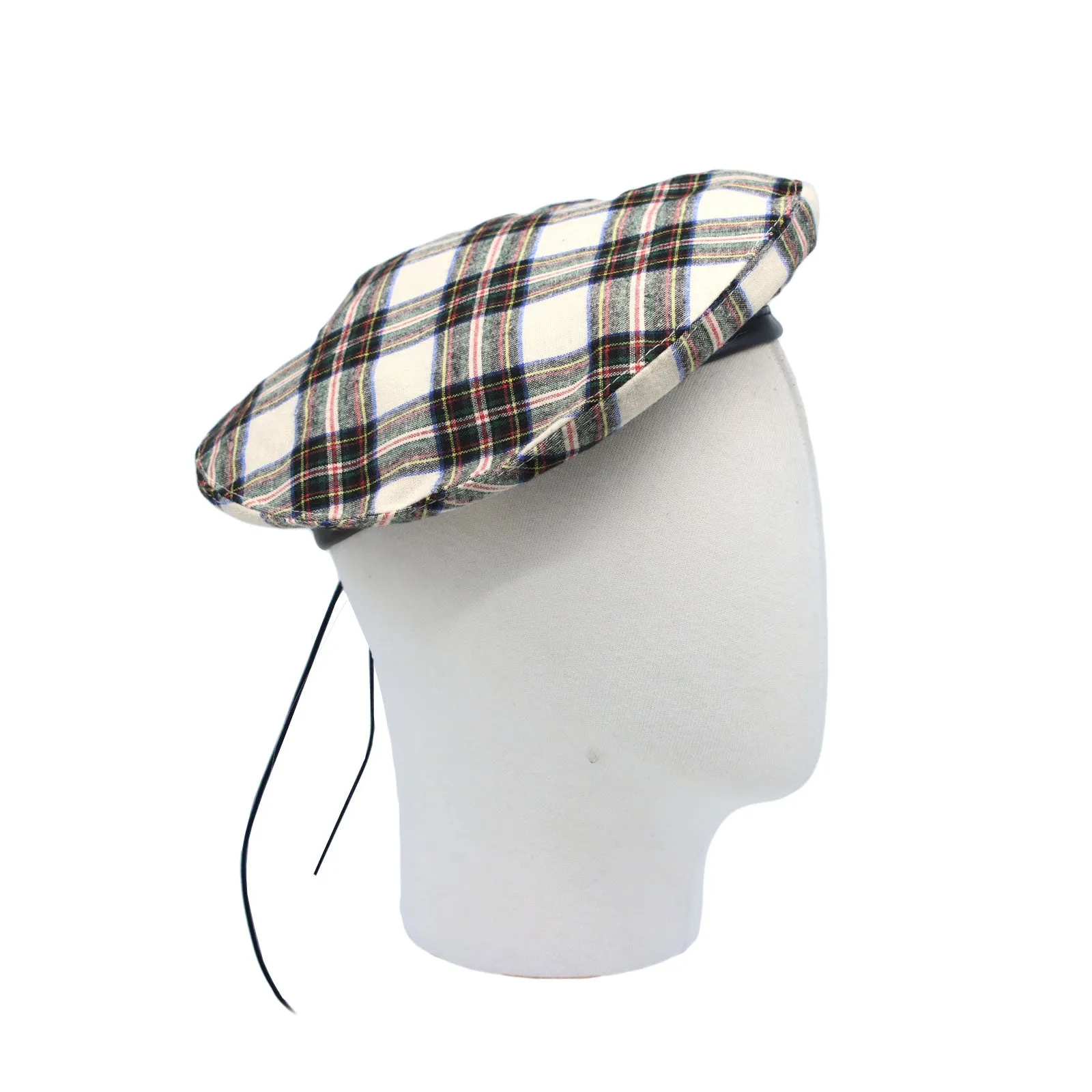 Cotton Plaid Beret Hat Tartan Check French Beanie Cap YZF0083