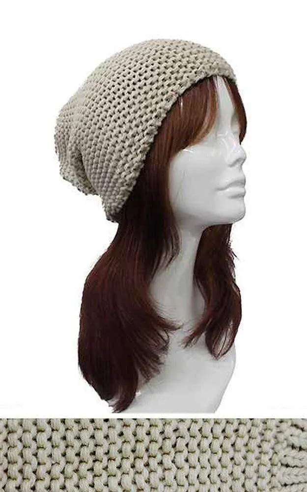 EAHT8528 Beige Solid Knit Beanie Hat