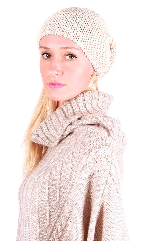 EAHT8528 Beige Solid Knit Beanie Hat