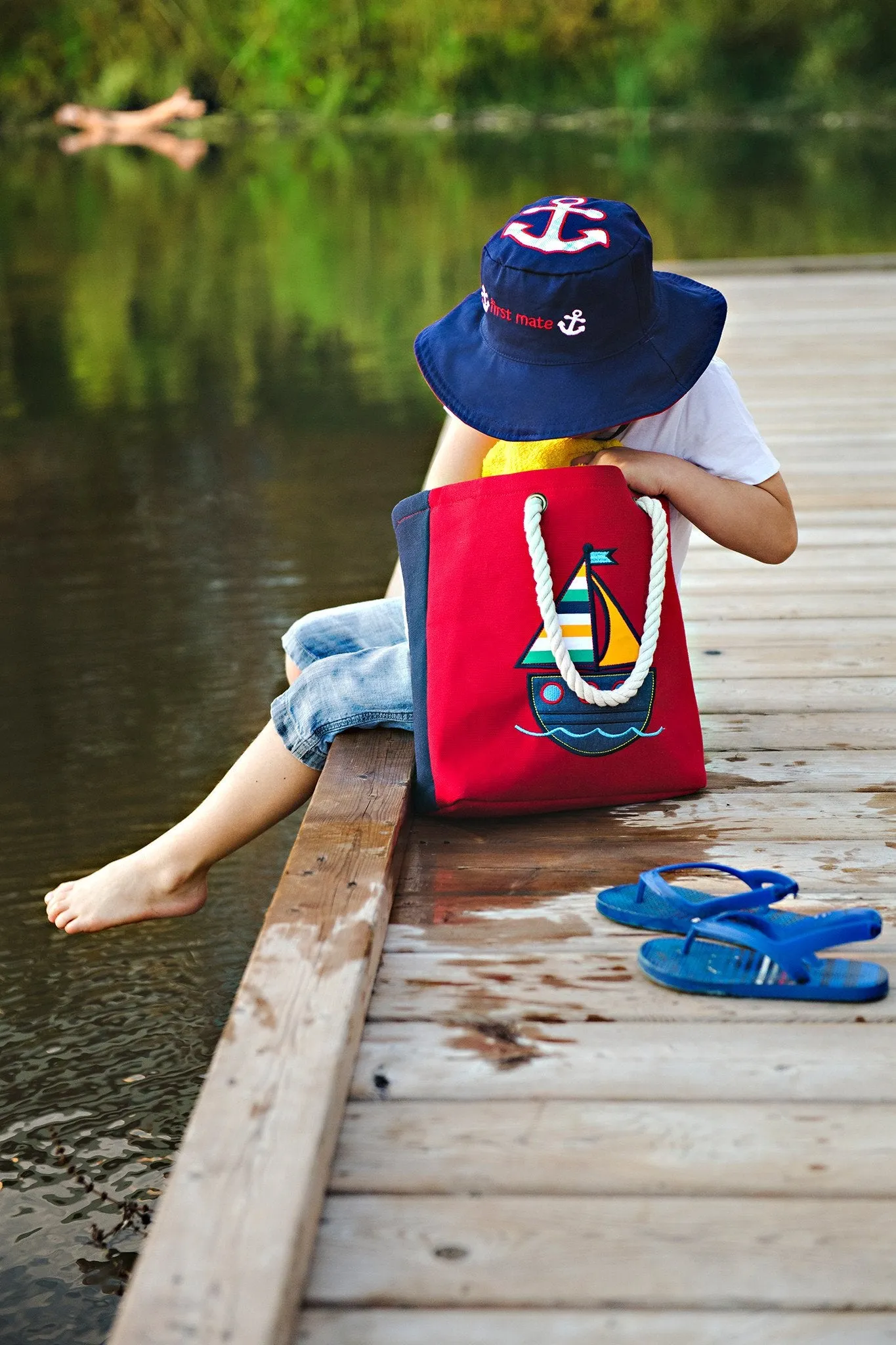 FlapJackKids - Reversible Kids' Sun Hat - Anchor / Sailboat