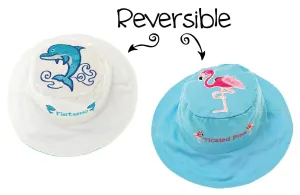 FlapJackKids - Reversible Kids' Sun Hat - Dolphin / Flamingo