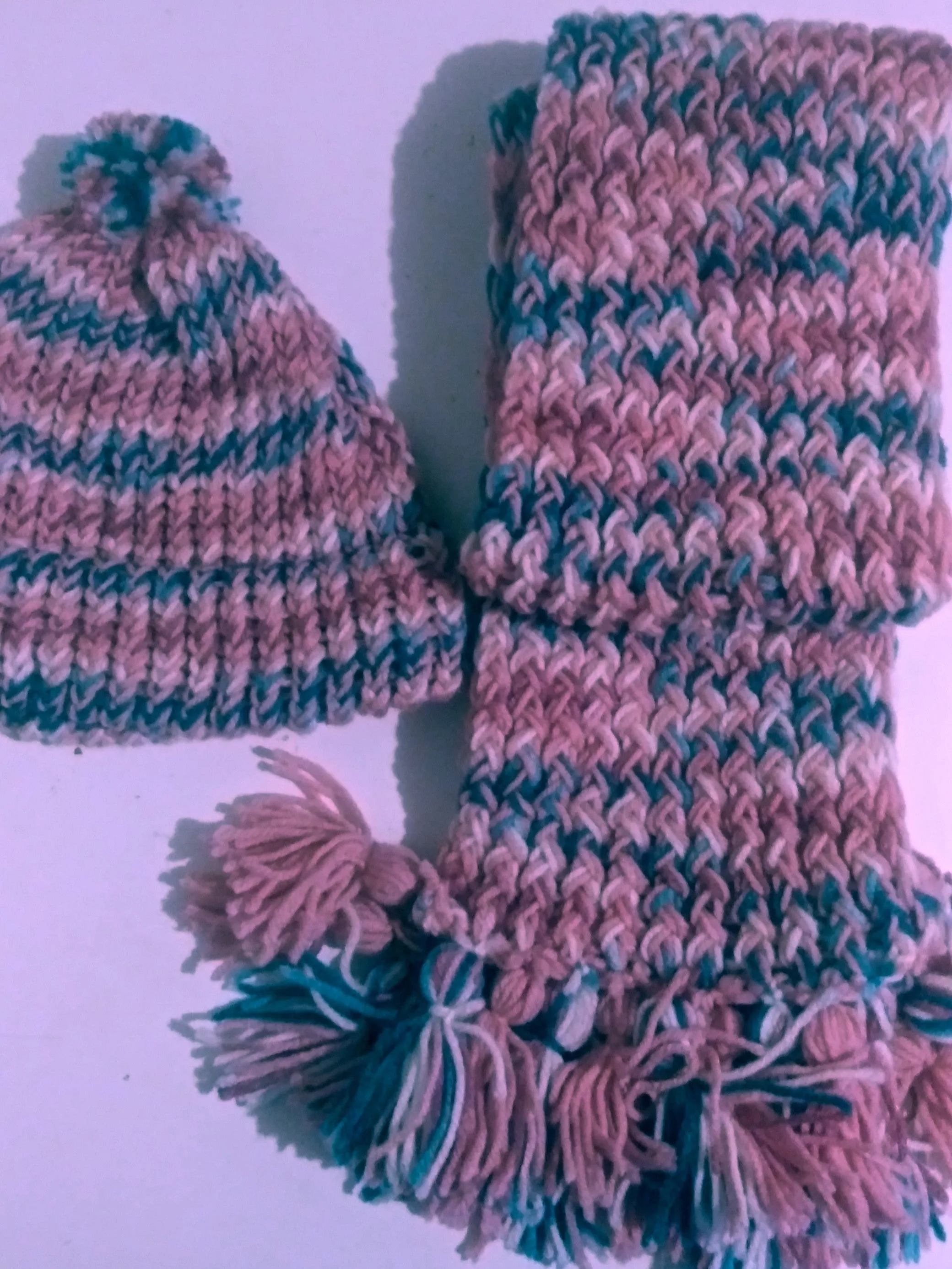 Handmade Beanie n Scarves Sets of Teal and Multi Colors