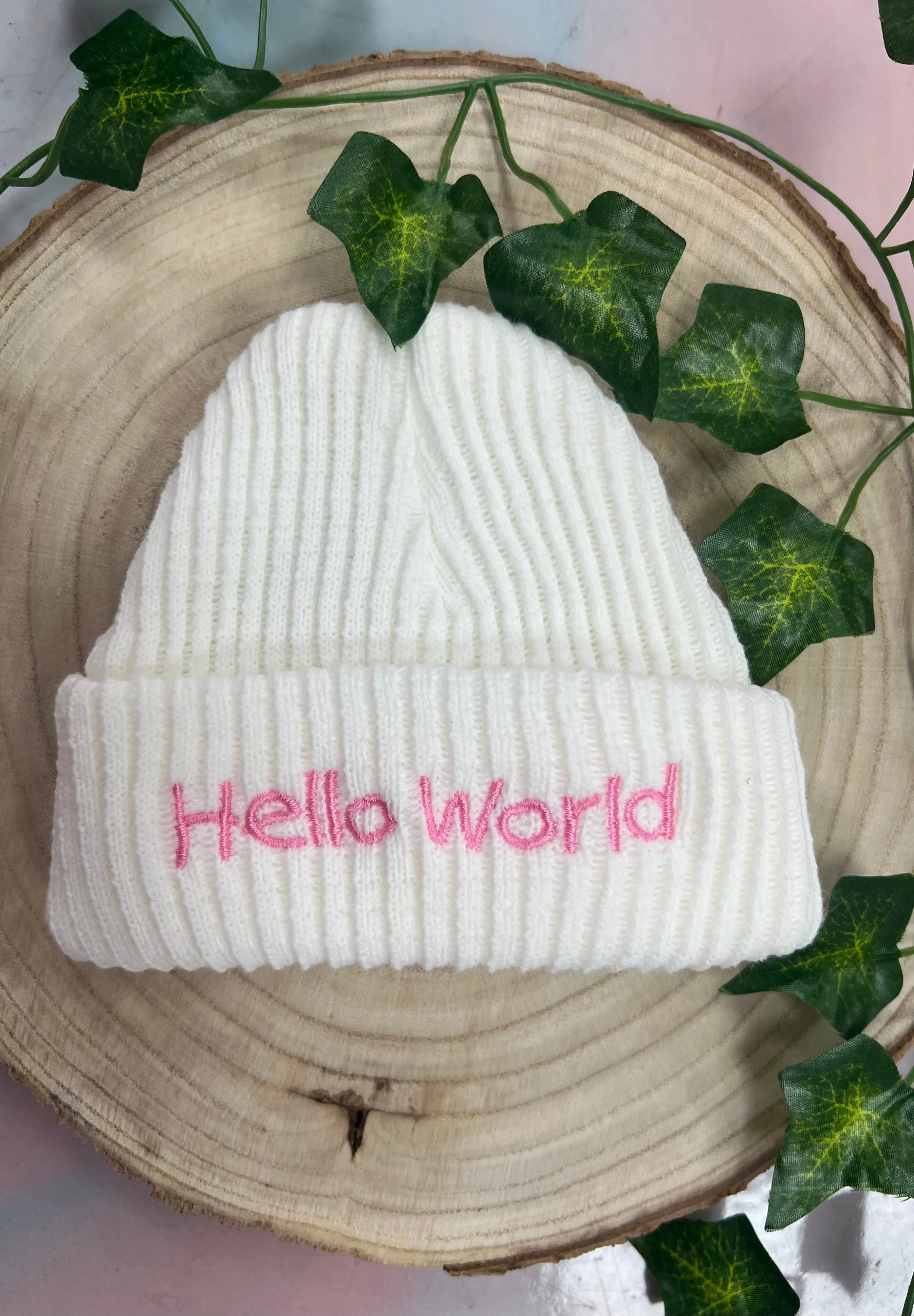 ‘Hello World’ Newborn knitted hats