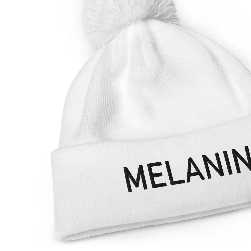 Melanin White Pom pom beanie