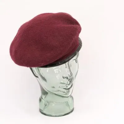 Standard Wool Beret With Leather Binding. New. Maroon.