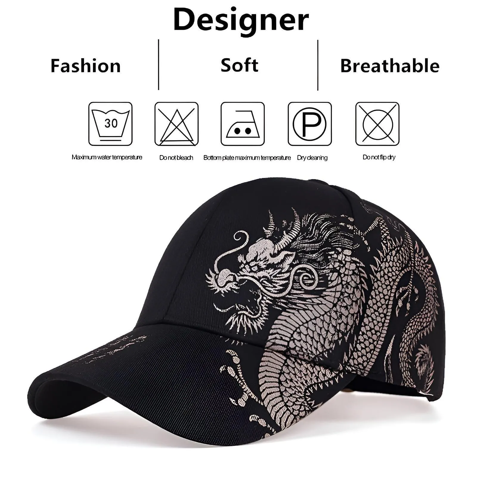 Unisex Golden Dragon Print Baseball Caps