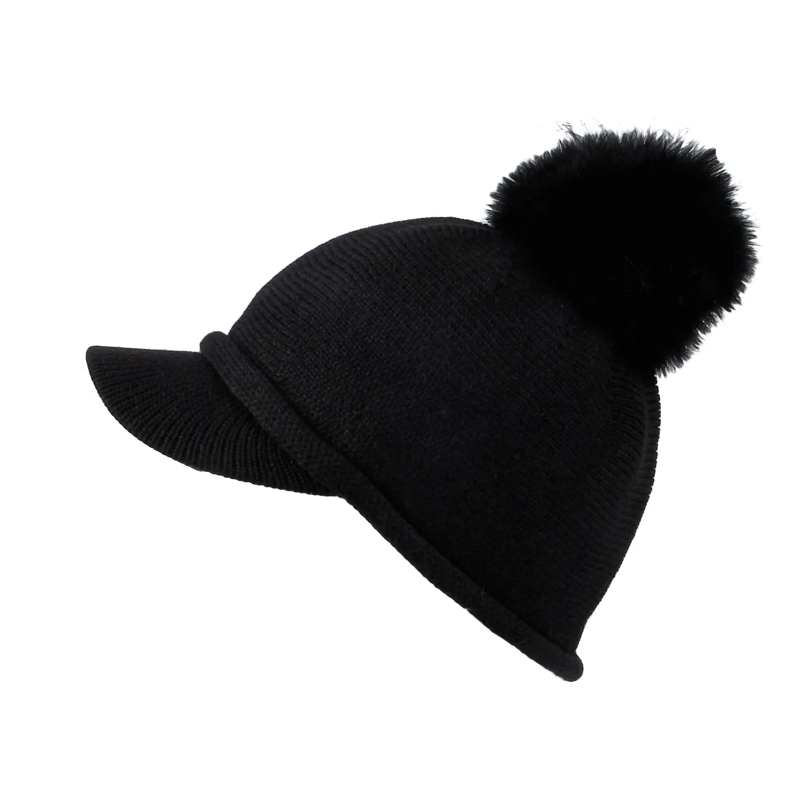 Winter Wool Visor Knit Pom Beanie Hat Warm Skull Cap SLQ1248