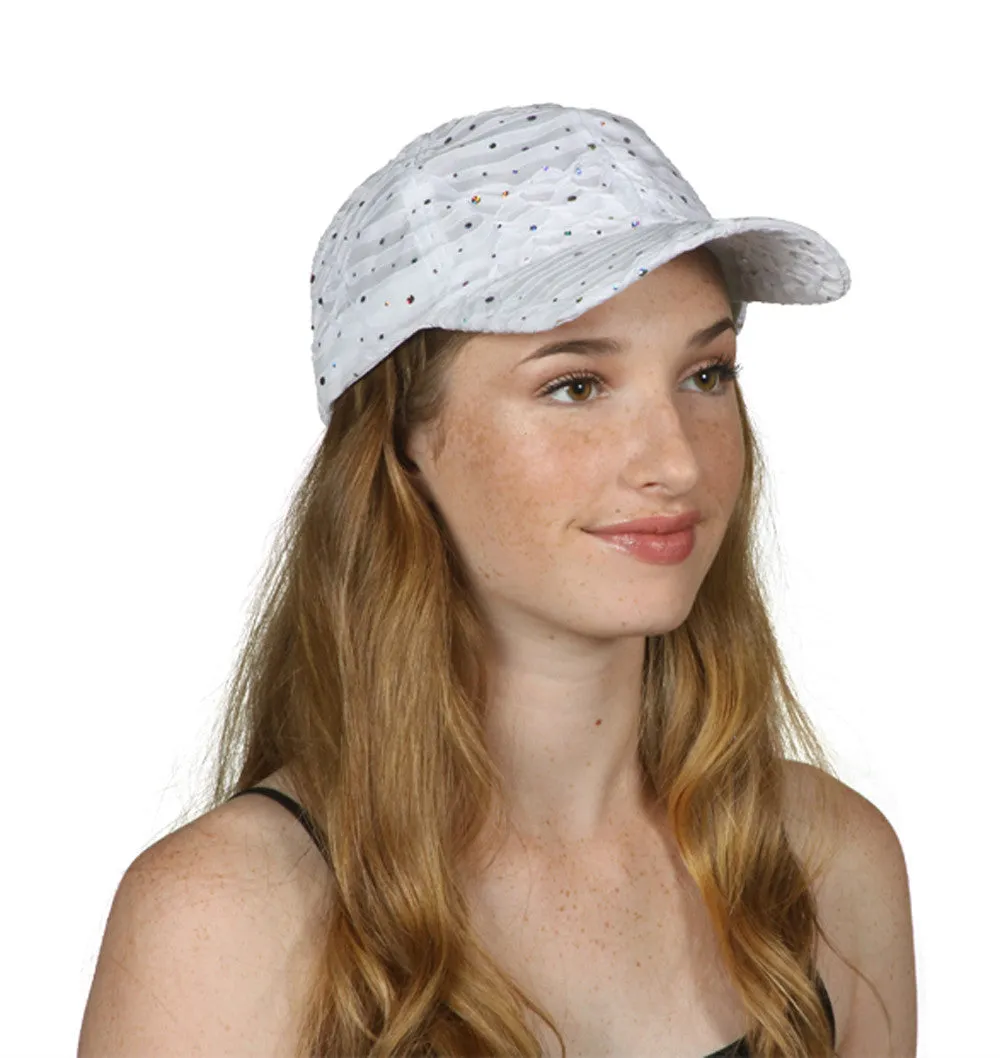 Womens Sequin Trim Baseball Cap