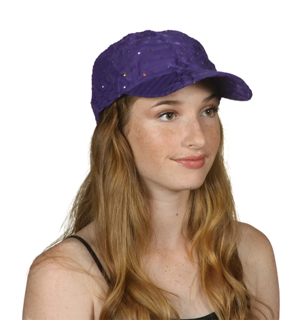 Womens Sequin Trim Baseball Cap