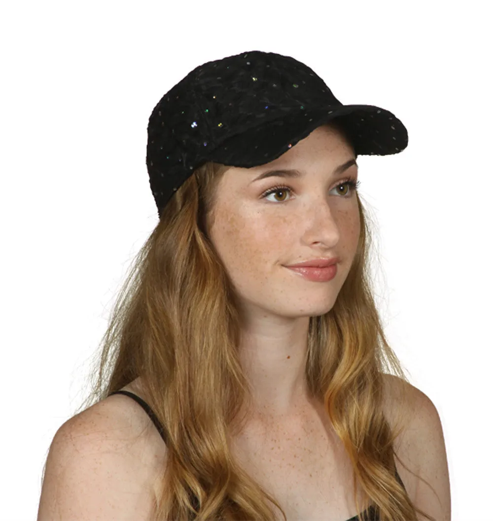 Womens Sequin Trim Baseball Cap