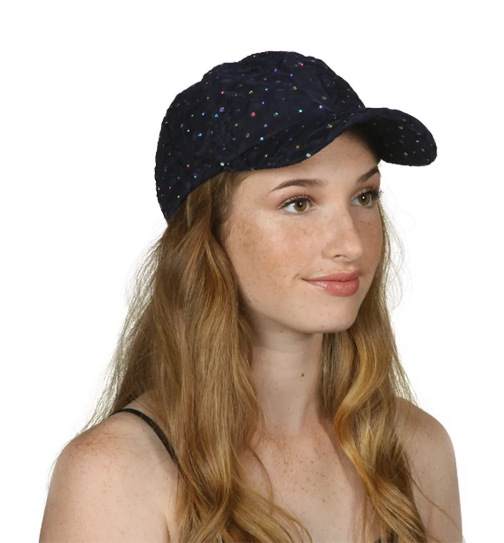 Womens Sequin Trim Baseball Cap