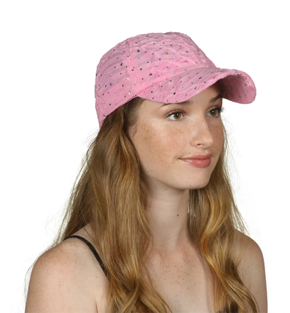 Womens Sequin Trim Baseball Cap