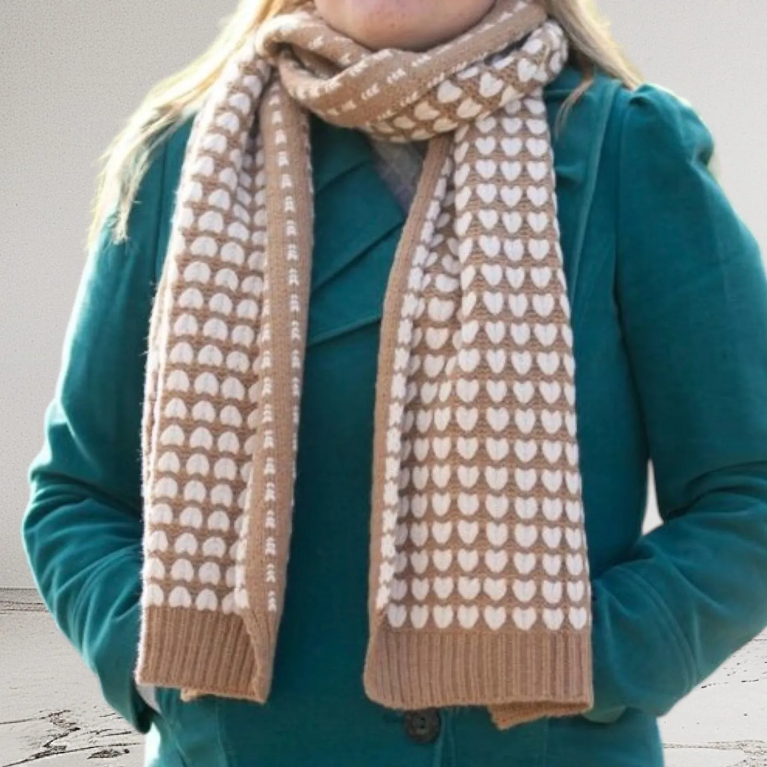 Zelly 10558 Hand-Knitted Hearts Scarf - Available in Three Colors